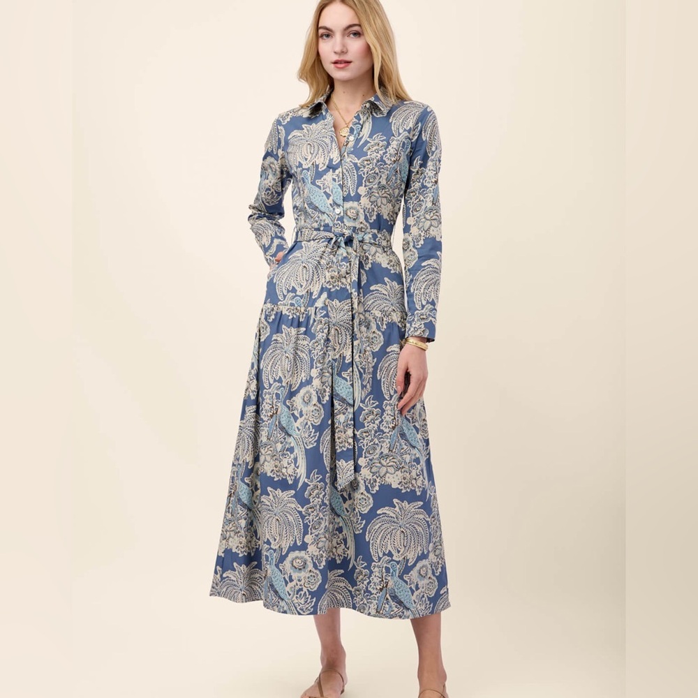 Spartina 449 Kassidy Shirt Dress St. Augustine Bird Palm Blue - NWT - Large